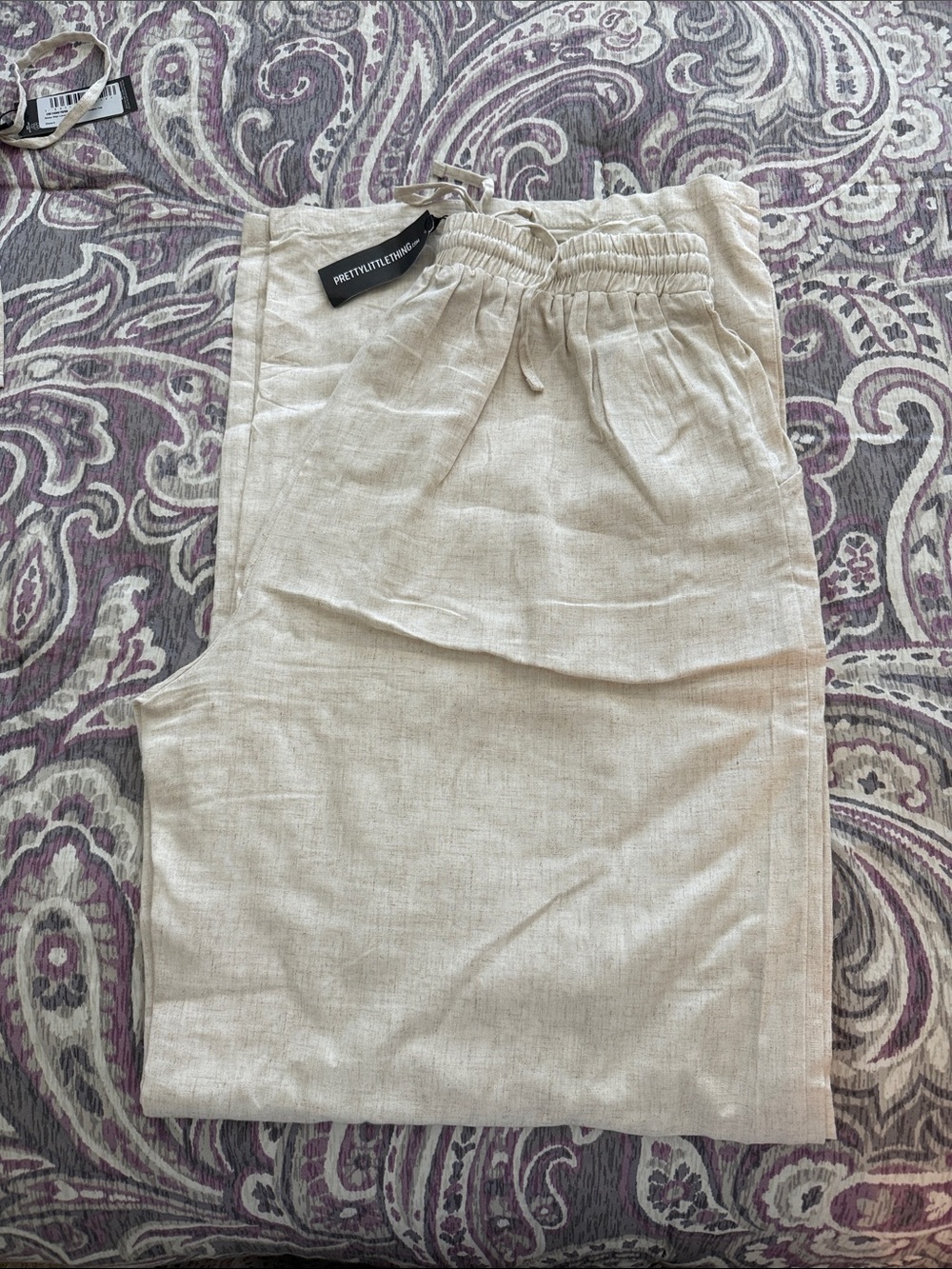 PrettyLittleThing Natural Linen-Blend Drawstring Joggers